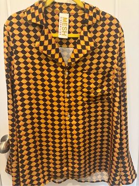 Simon Miller Yellow & Black Geometric Button-Up Shirt- size large